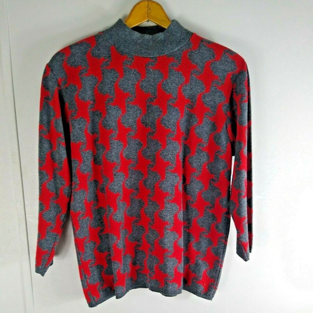 Vintage 90s Sweater Bold Geometric Red Gray M